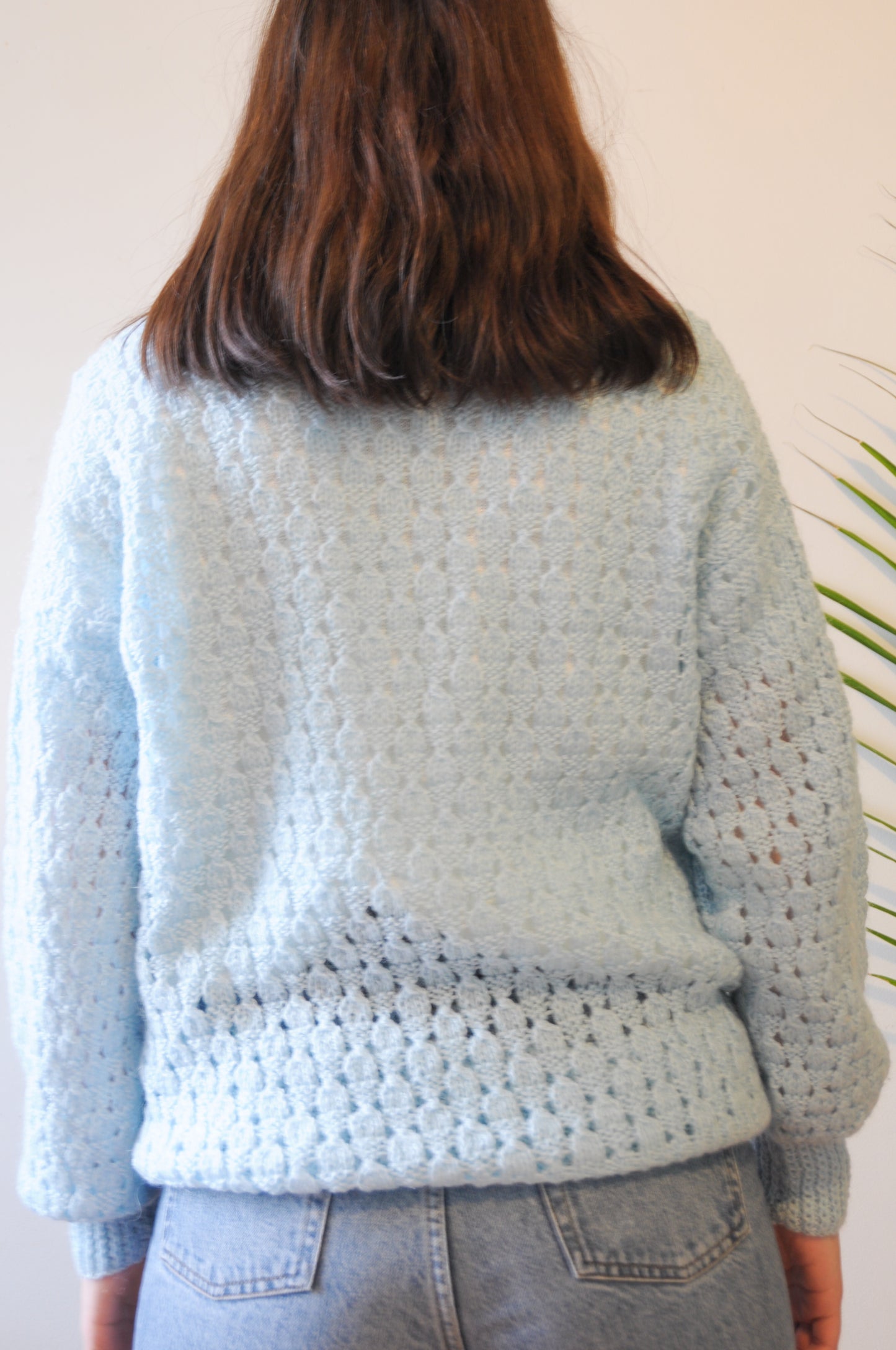 Veste tricot bleu poudre