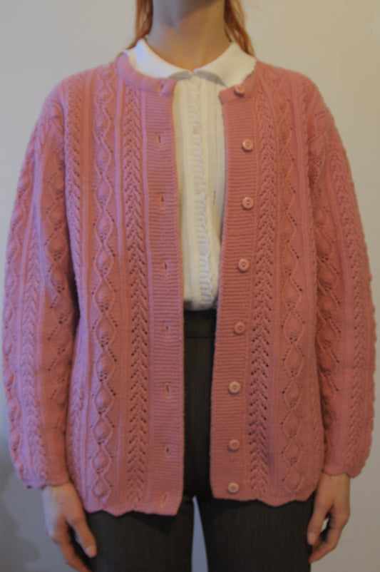 Cardigan en tricot vieux rose