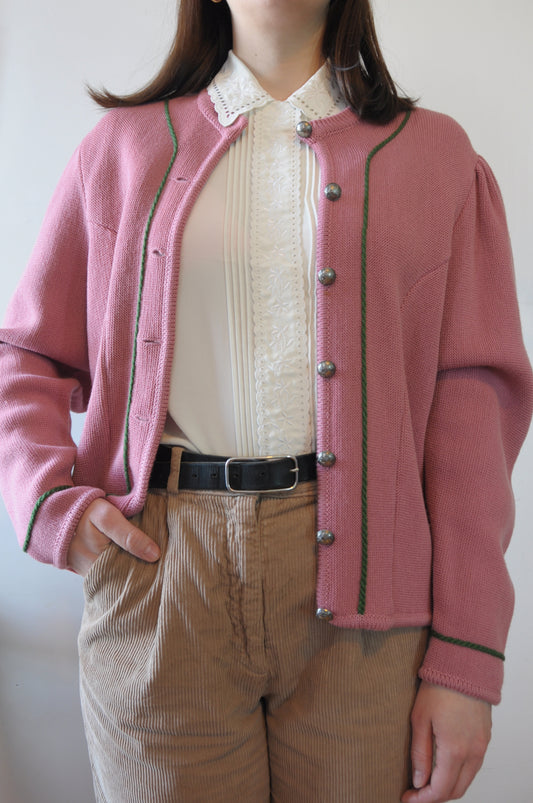 Cardigan en laine rose et vert