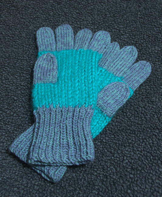 Gants gris et turquoise